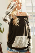 BiBi French Terry Top with Sequins Kangaroo Pocket