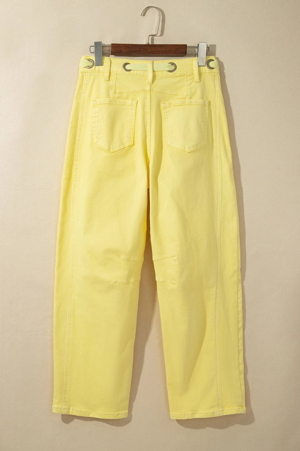 Solid Denim Grommet Tie Waist Barrel Leg Jeans