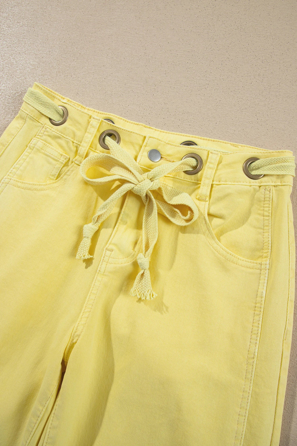 Solid Denim Grommet Tie Waist Barrel Leg Jeans