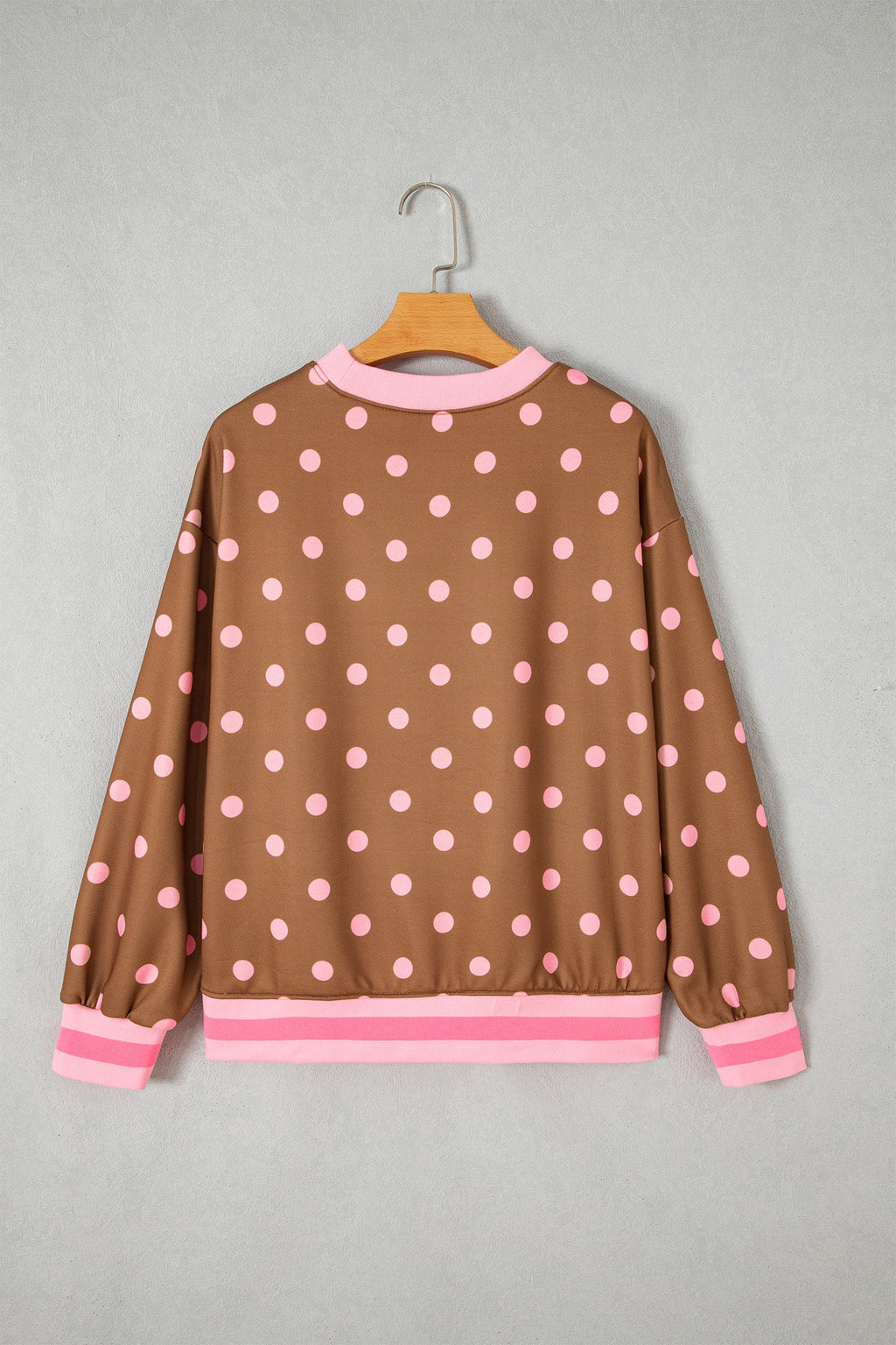 Polka Dot Colorblock Trim Round Neck Sweatshirt