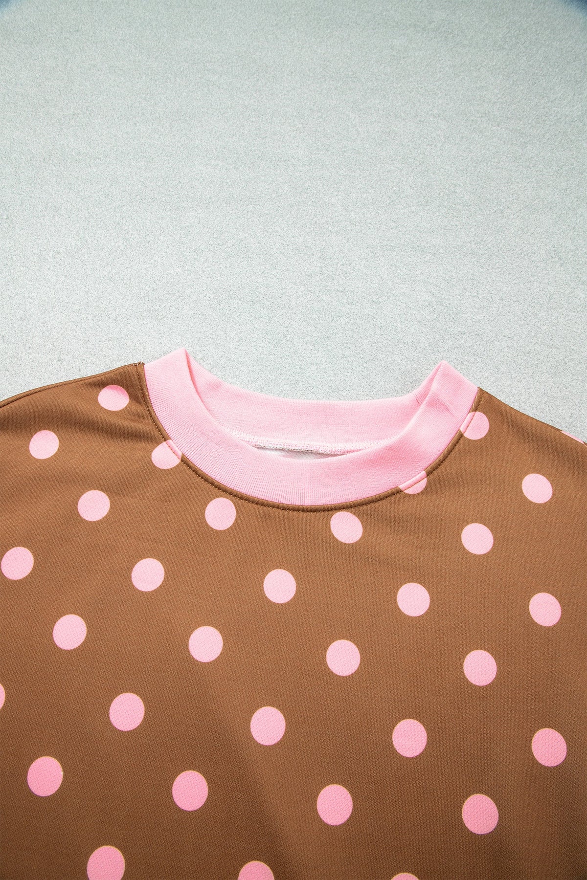Polka Dot Colorblock Trim Round Neck Sweatshirt