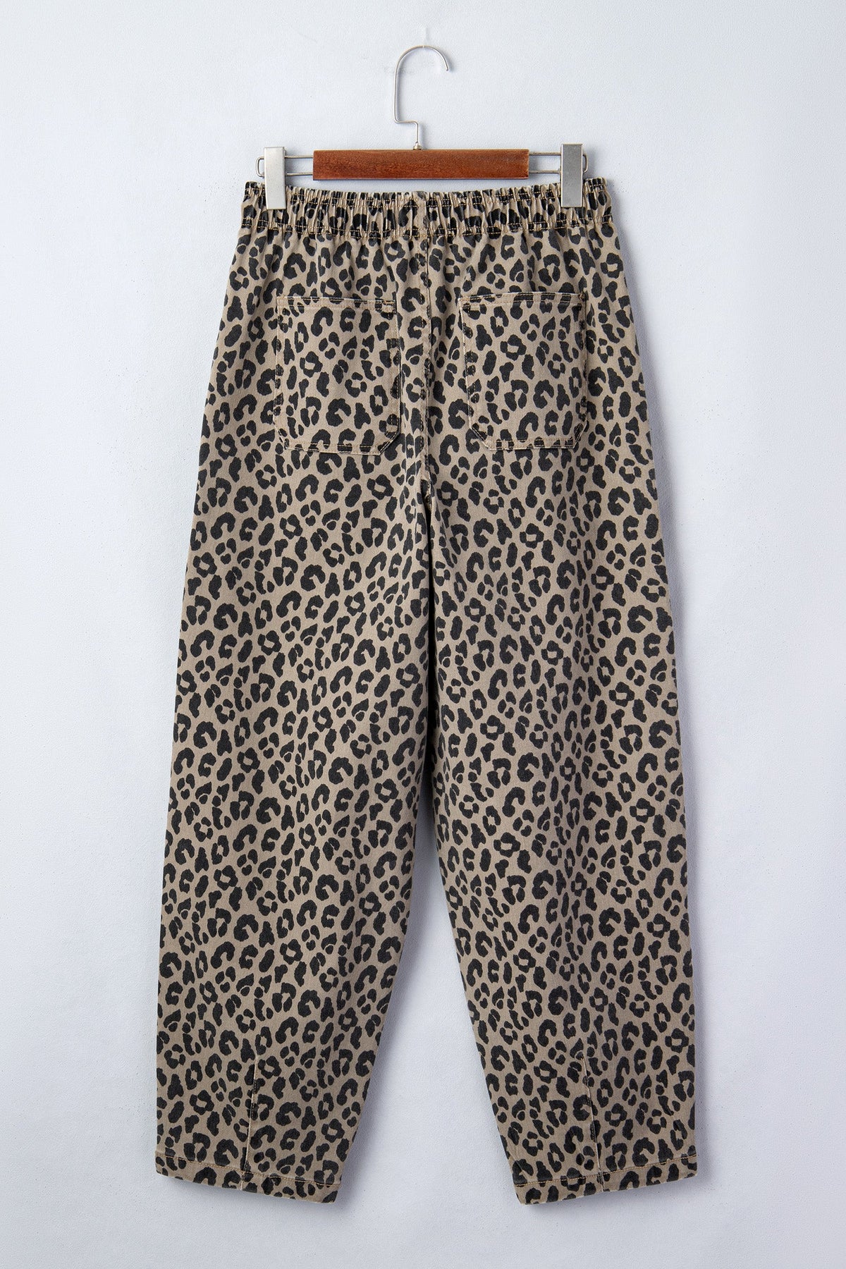 Leopard Denim Drawstring Waist Barrel Leg Pants