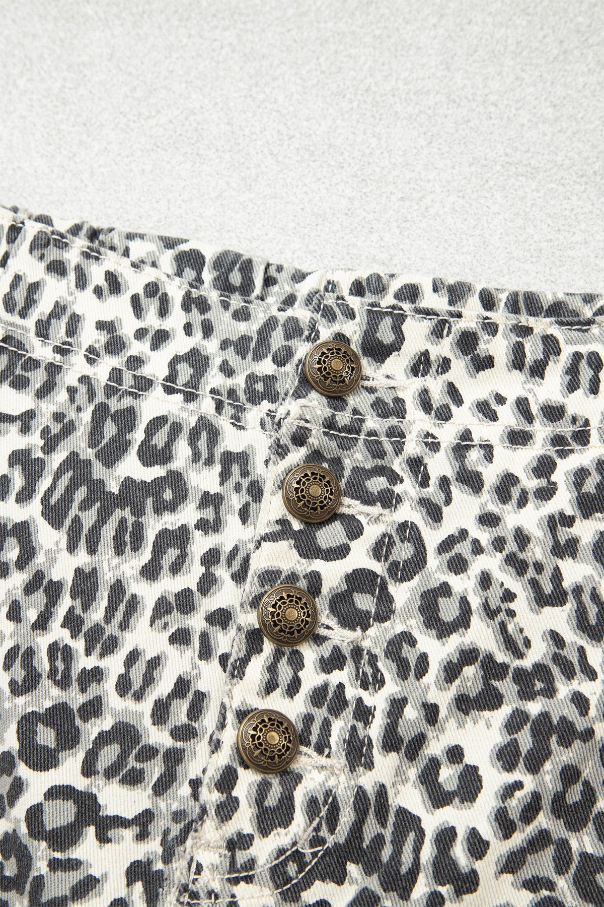Brown Leopard Print Rainbow Striped Detail Buttoned Loose Jogger Jeans