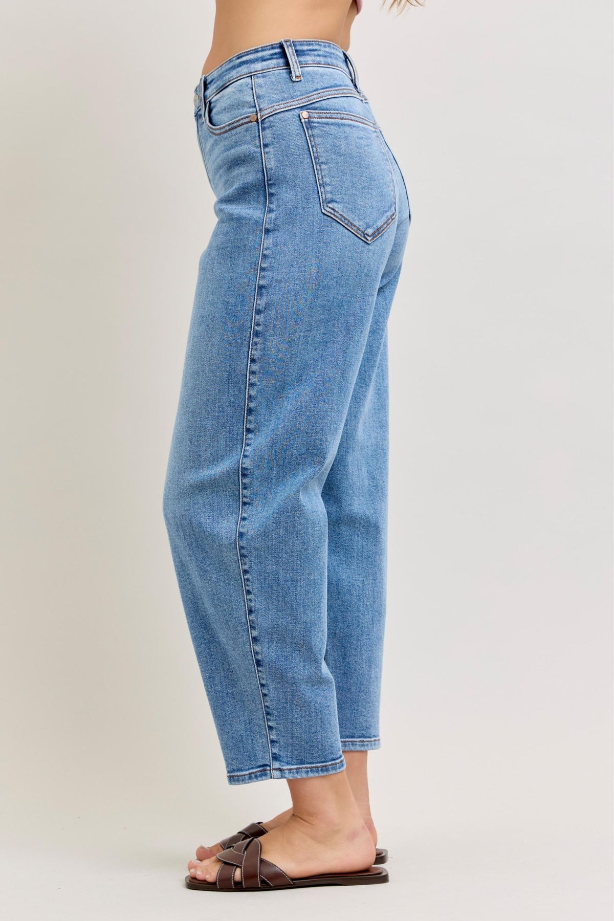 Judy Blue High Waist Barrel Leg Jeans with Front Darts & Back Yoke Detail