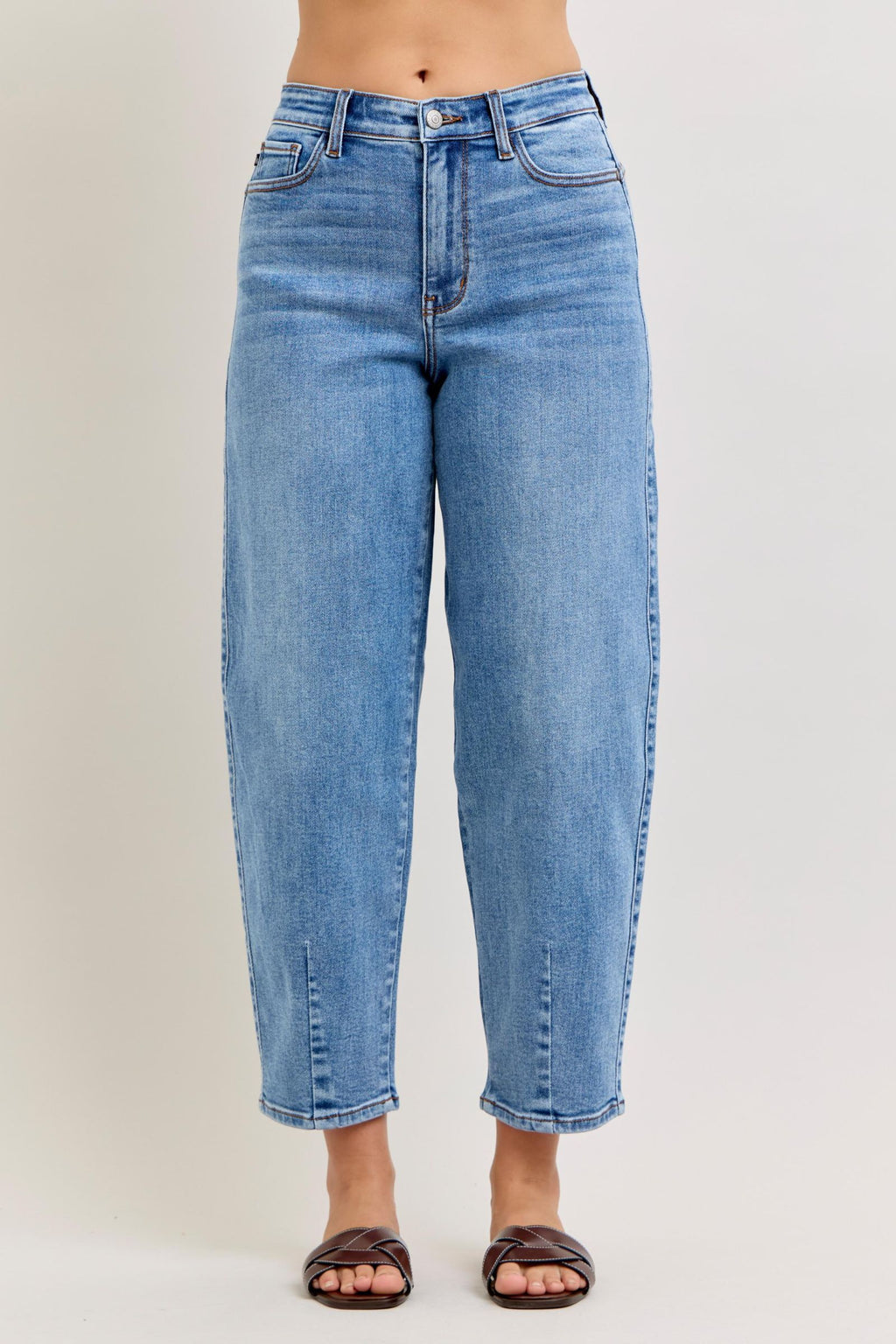 Judy Blue High Waist Barrel Leg Jeans with Front Darts & Back Yoke Detail