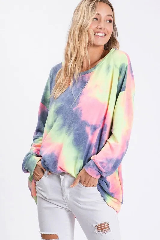 BiBi Tie Dye French Terry Print Top