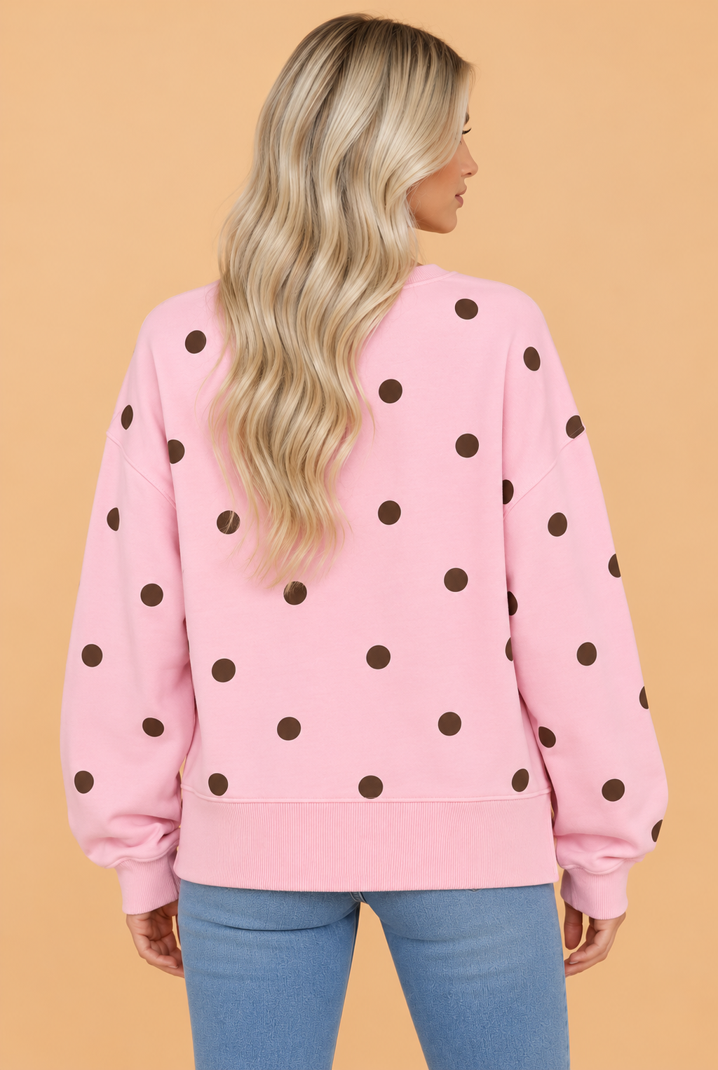 Polka Dot Long Sleeve Split Hem Sweatshirt