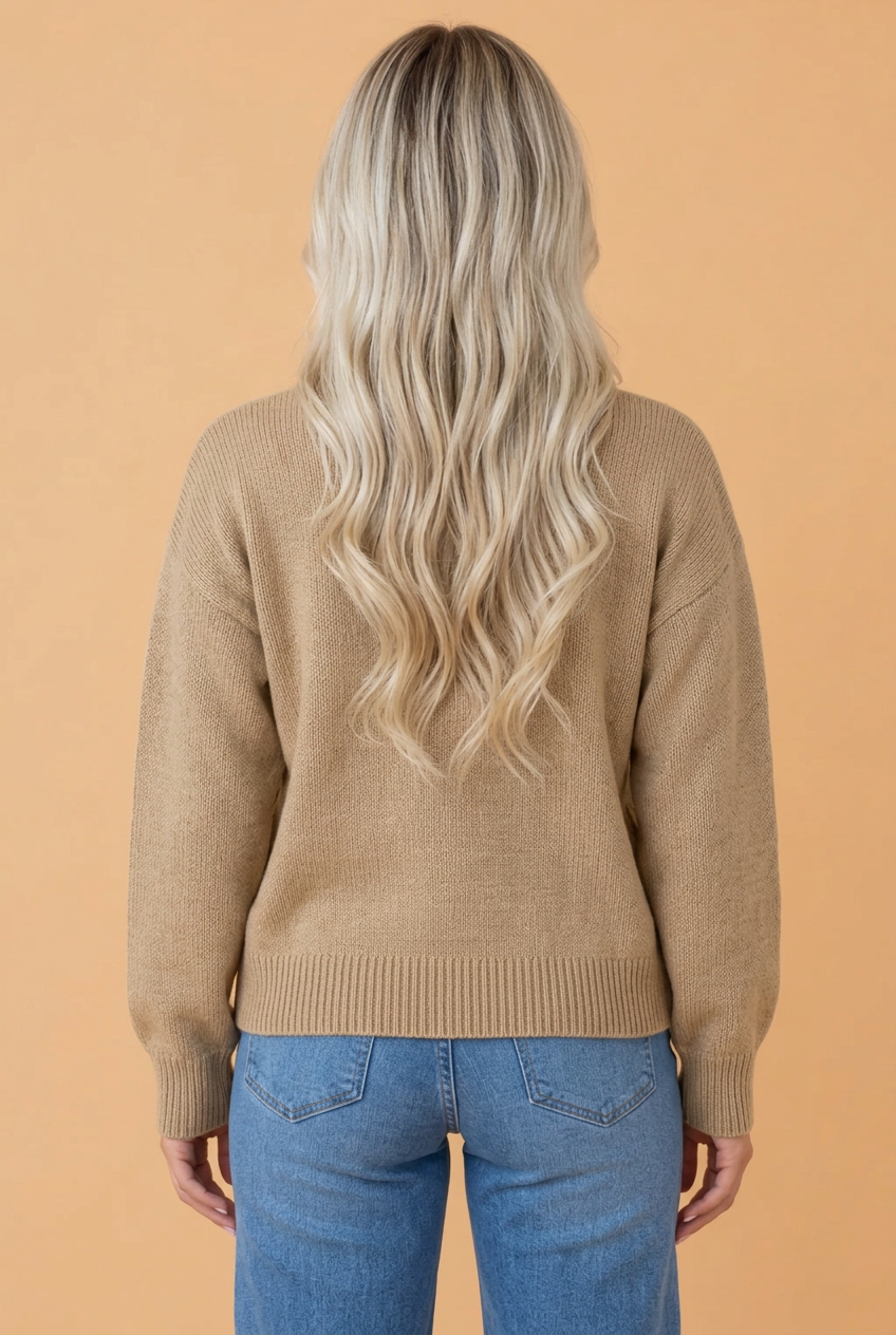 Deer Ribbed Trim Round Neck Graphic Sweater