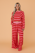 Stripe Drop Shoulder Pullover Top & Loose Pants Set