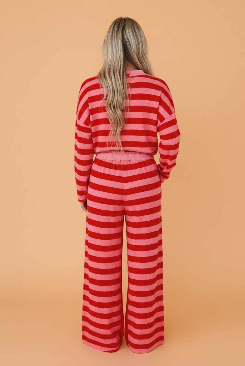 Stripe Drop Shoulder Pullover Top & Loose Pants Set