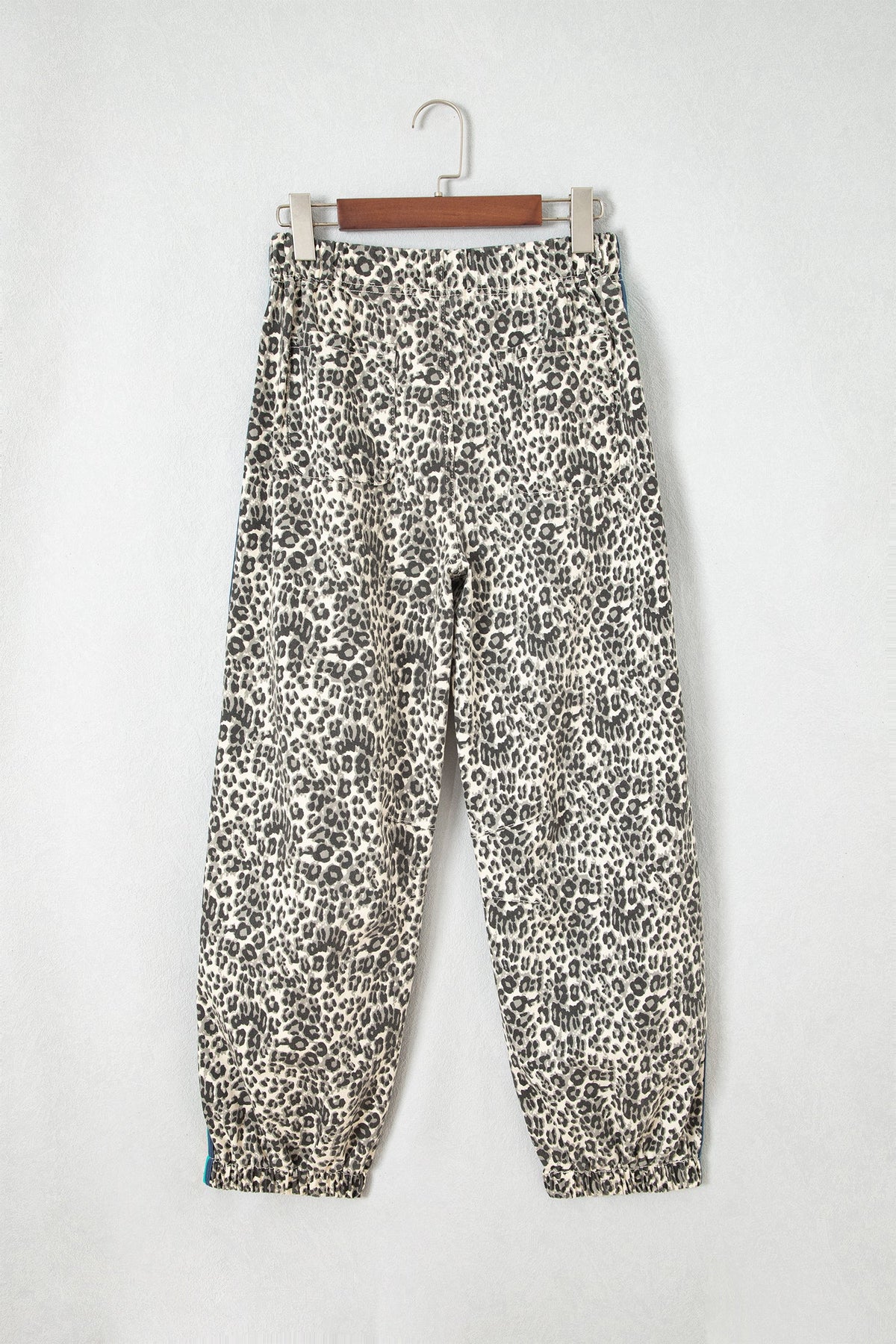 Brown Leopard Print Rainbow Striped Detail Buttoned Loose Jogger Jeans