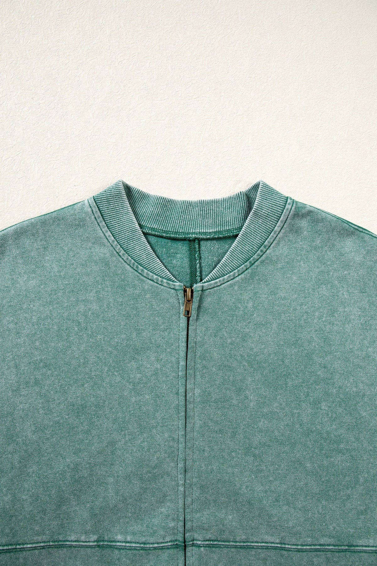 Evergreen Mineral Washed Zip Open-Front Jacket Style Cotton Sweatshirt