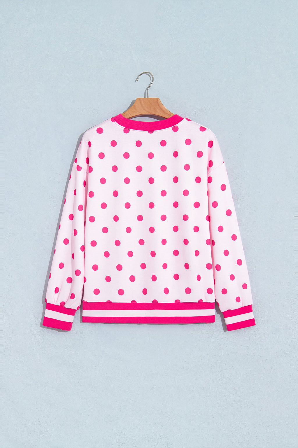 Polka Dot Colorblock Trim Round Neck Sweatshirt