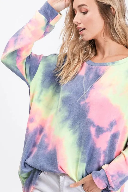 BiBi Tie Dye French Terry Print Top