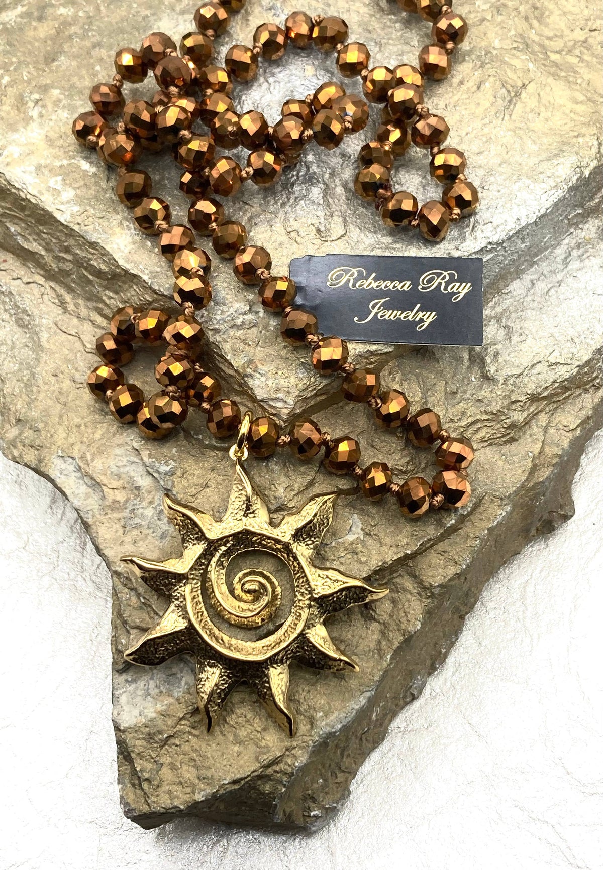 Boho Crystal Necklace with Sun Pendant